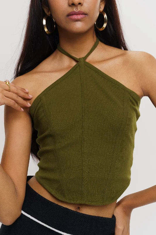 Olive Tie Up Top Edgy Women's Punk