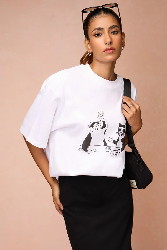 Women's Two Cats Behind Me White T-Shirt Gym