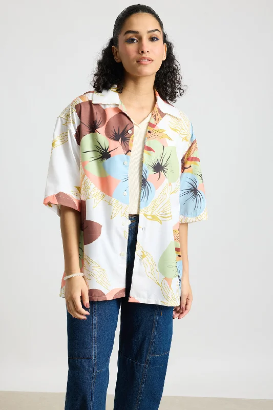 Tropical Print Women's Resort Shirt Modern Women's 