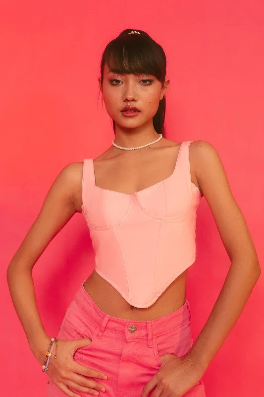 Pink Leather Corset Top Laid - back Women's Style