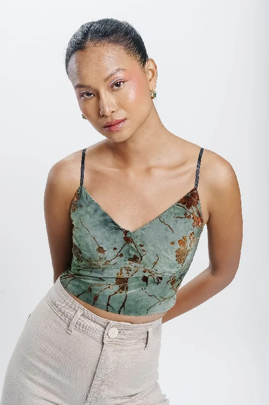 Green Floral Crop Top Traditional Women's 