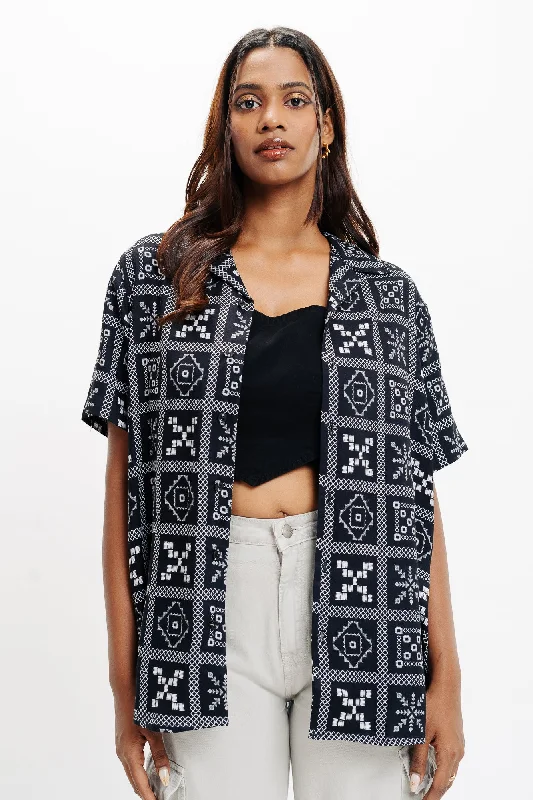 Black Basic Viscose Shirt Hip Women's Retro