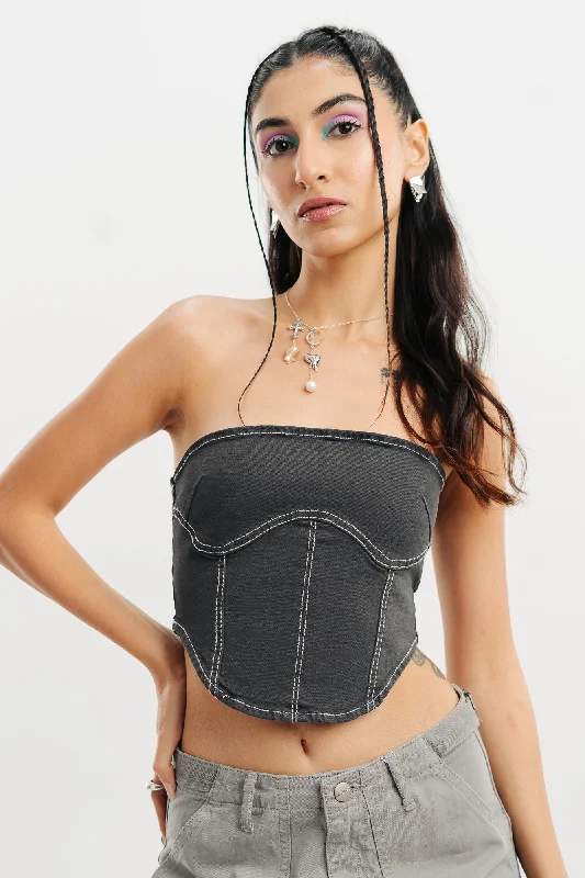 Indie Contrast Denim Bustier Top Elegant Women's 