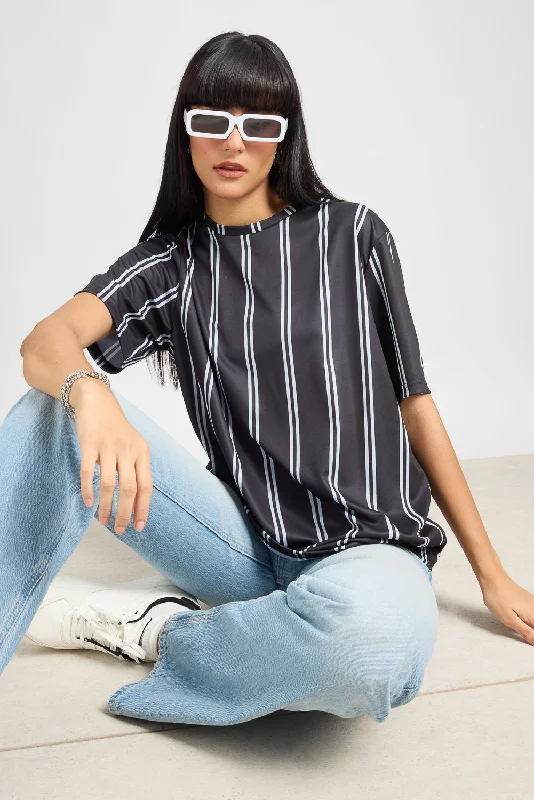 Printed Women's T-Shirt - Black/White Stripes Confident Women's High - fashion