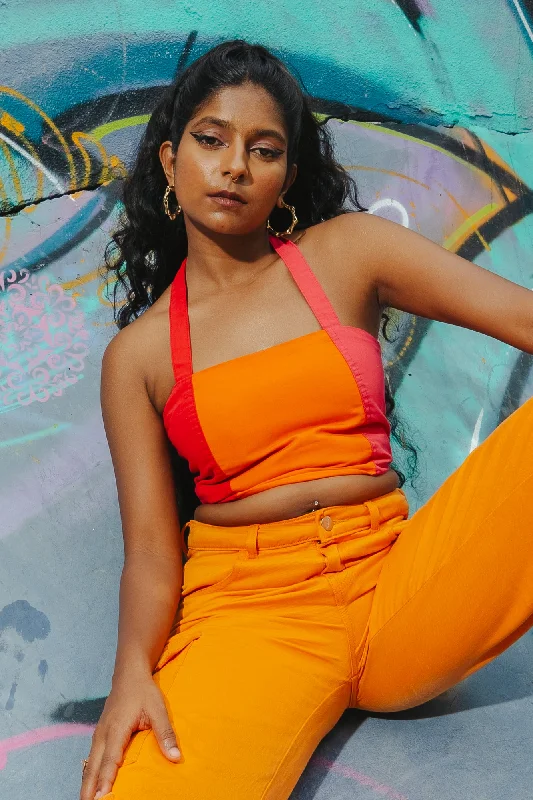 Color Block Halterneck Crop Top Relaxed Women's Beachy