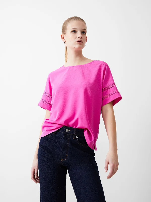 Crochet Trim Crepe Light Top Relaxed Women's 
