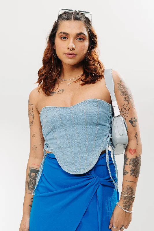 Strap Up Indigo Corset Top Feminine Women's Soft 