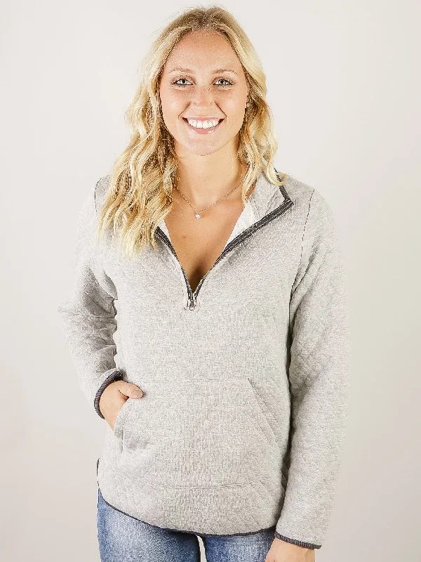 Heather Grey Quilted 1/4 Zip Pullover Women