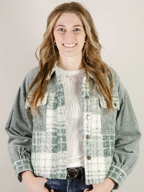 Soft Green Mixed Print Shacket Geometric