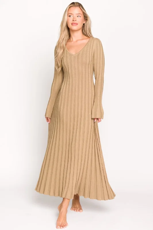 Hadley Long Sleeve V-Neck Knit Maxi Dress in Espresso Refined Women's Velvet