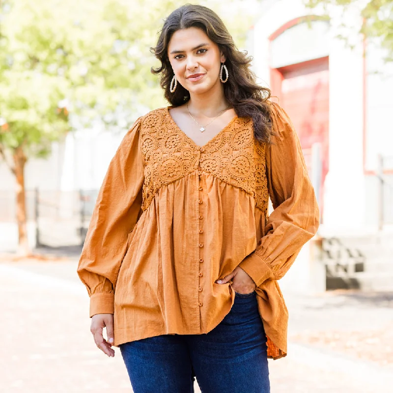 Fireside Stories Top, Orange Modern Women's 