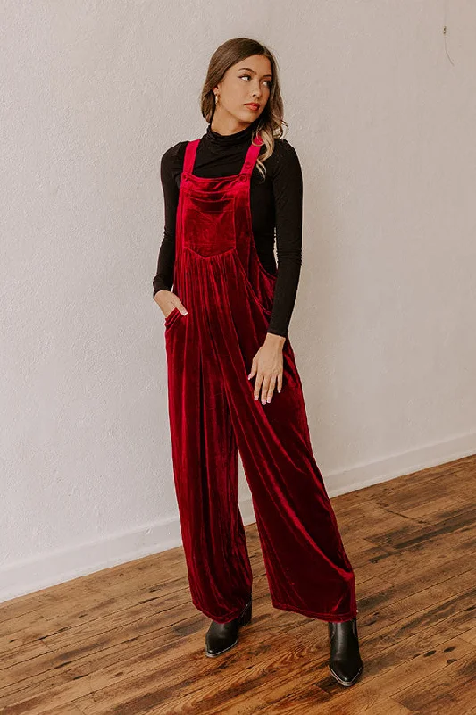 Holiday Cheer Velvet Jumpsuit in Wine Unique Women's Upcycled