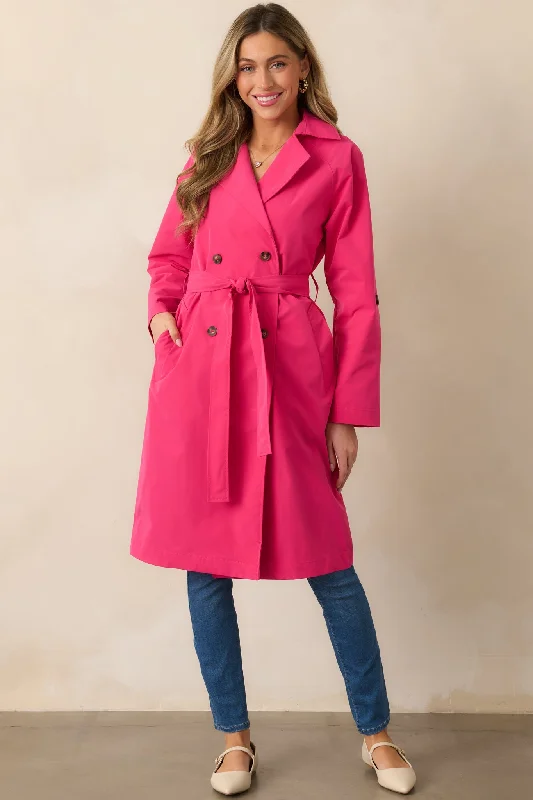 Walk It Out Magenta Trench Coat Preppy Women's College
