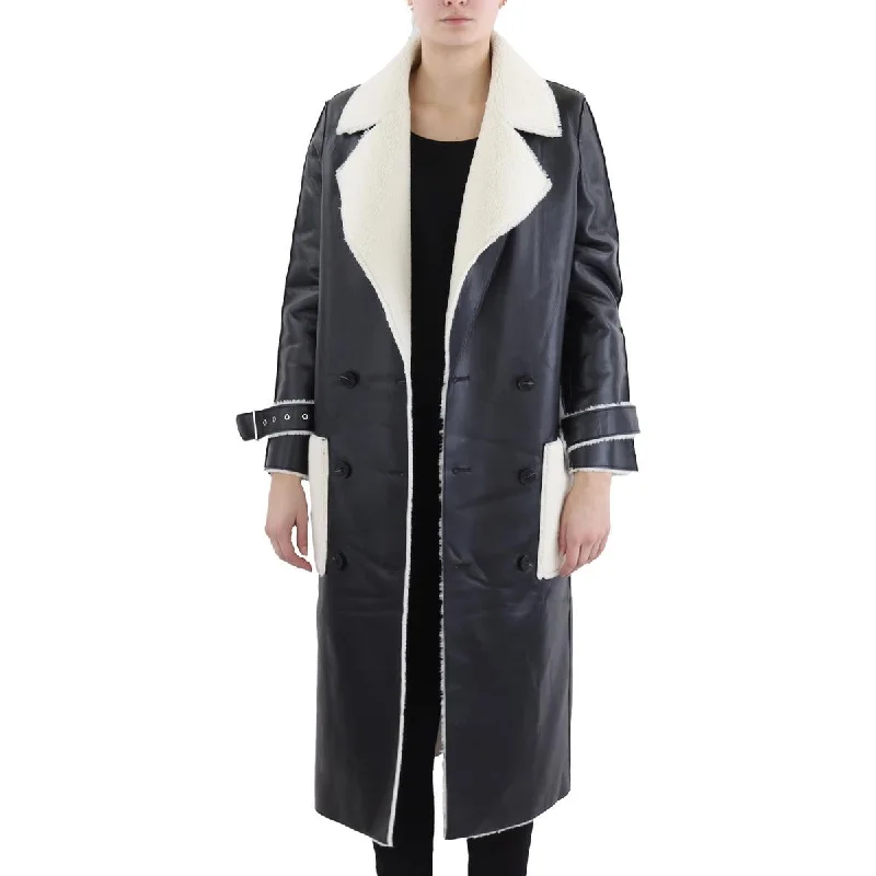 Gia Womens Sherpa Leather Long Coat Refined Women's 