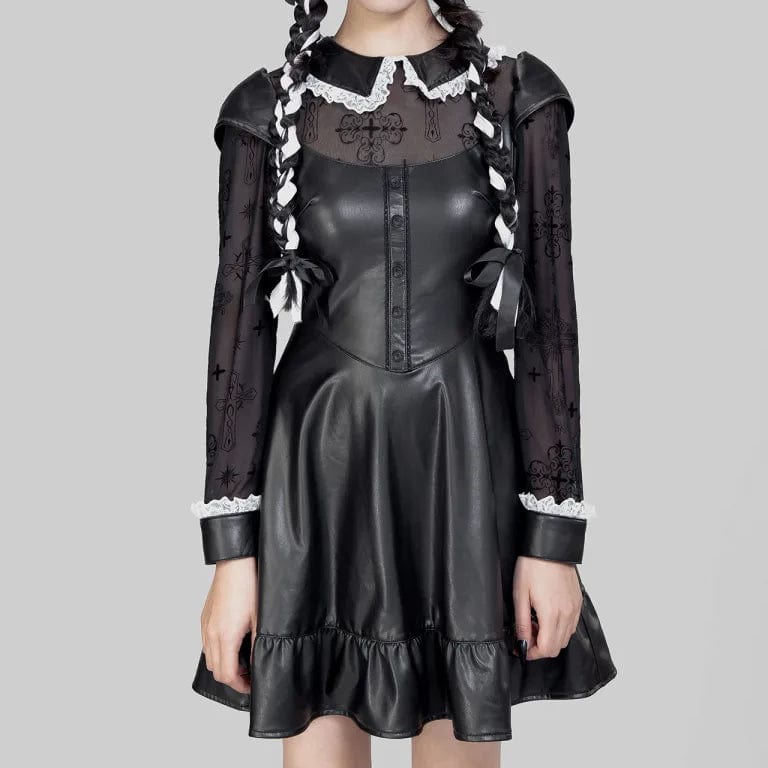 Women's Lolita Doll Collar Flared Sleeved Dress Dapper Women's Bow - adorned