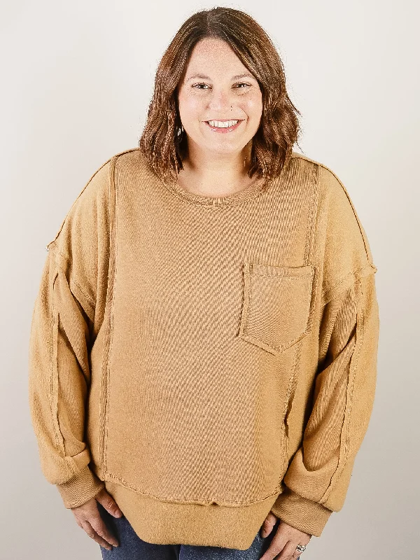 Curvy Camel French Terry Comfy Pullover Refined Women's 