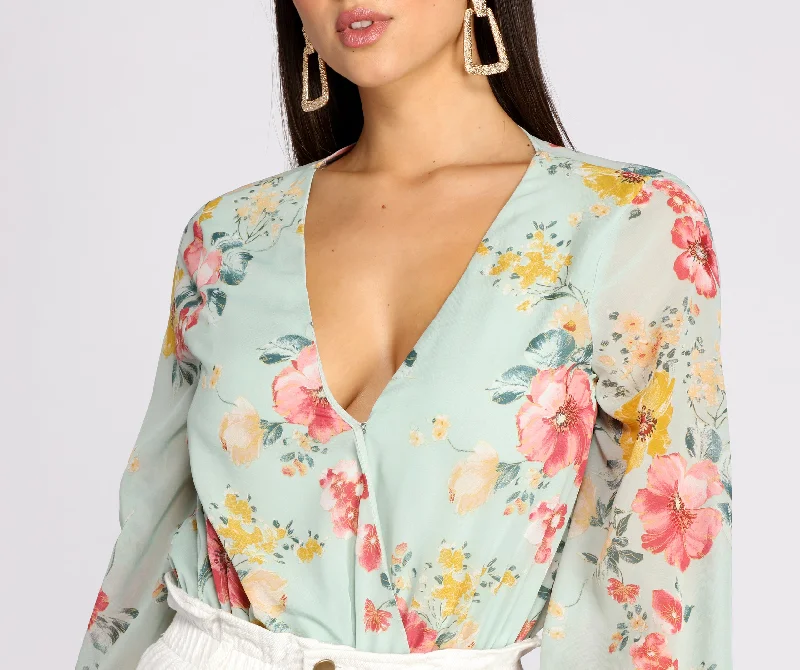 Poised In Petals Floral Chiffon Bodysuit purpose