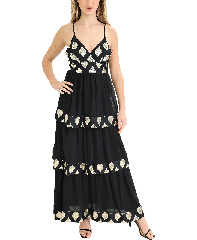 Tiered Maxi Dress w/ Gold Accents Dapper Women's Bow - adorned