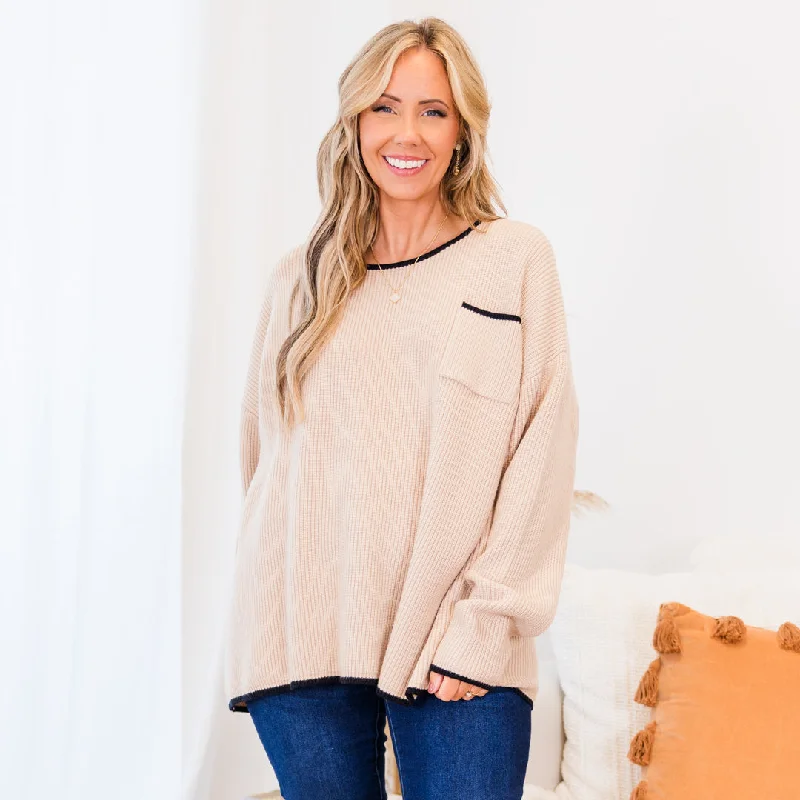 Can't Keep Going Sweater, Taupe Bold Women's Statement
