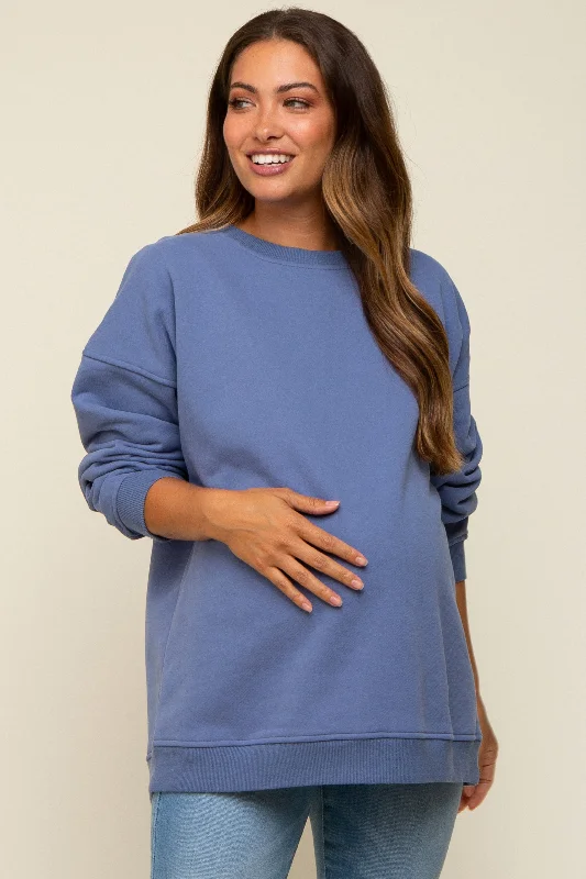 Blue Soft Knit Fleece Lined Maternity Sweatshirt Disco