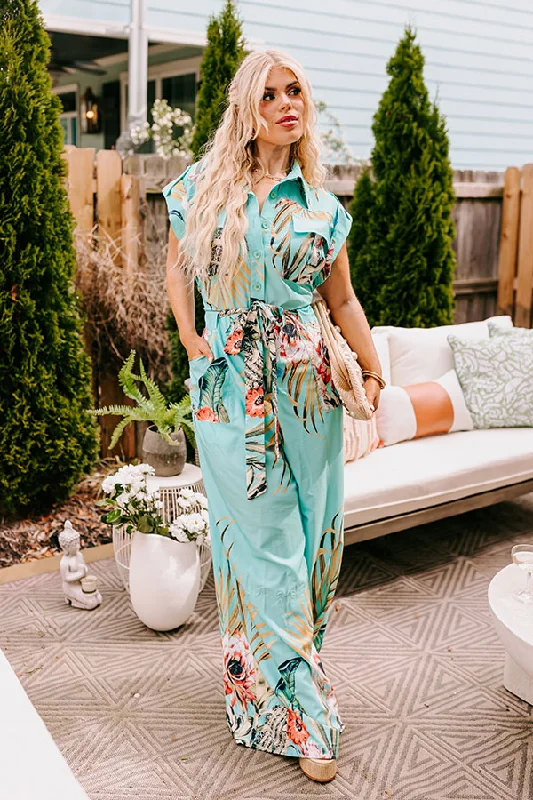 Tropical Tour Jumpsuit in Aqua Curves Bold Women's Animal Print