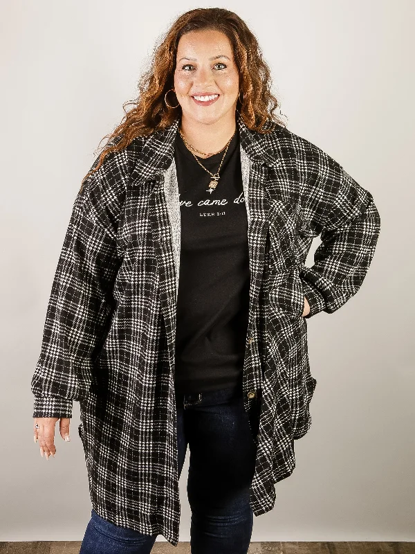 Curvy Black and White Long Thin Shacket Traditional Women's 