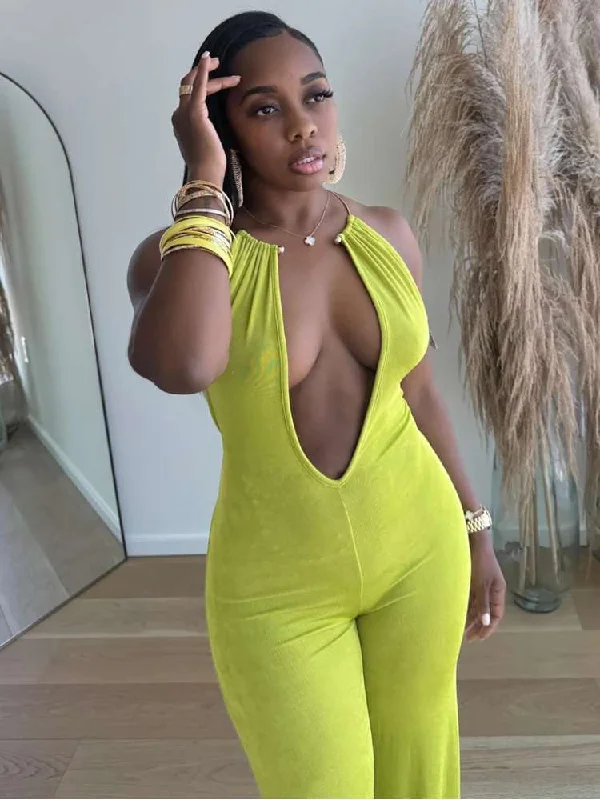 Halter Backless Wide Leg Jumpsuits Dynamic Women's Moto