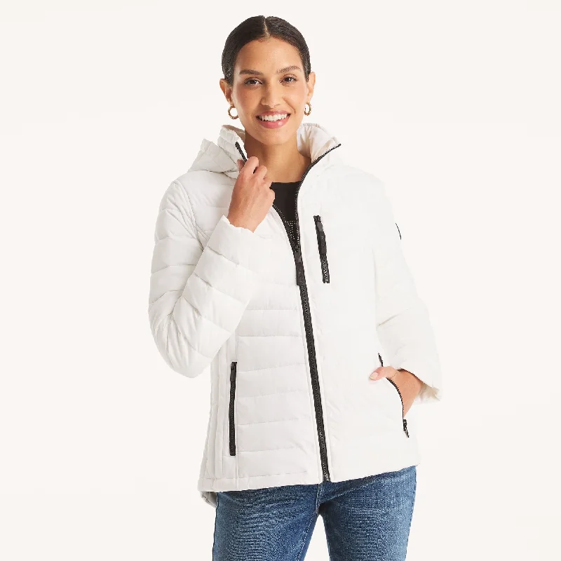 Nautica Womens Puffer Jacket With Removable Hood Feminine Women's Soft 