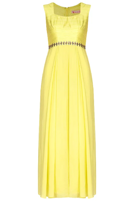 Embroidered Yellow Jumpsuit With Attached Drape Unique Women's Upcycled