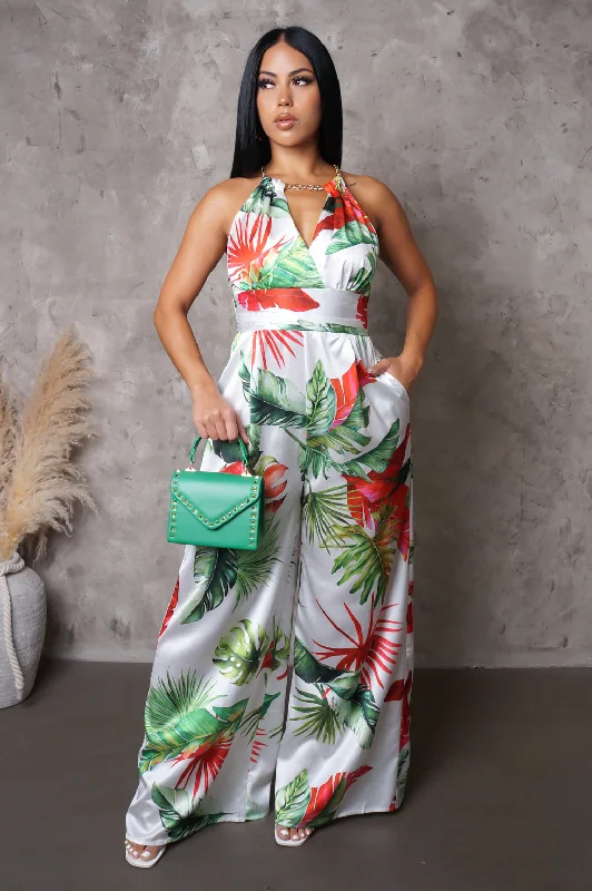 Just Enough Jumpsuit - White Sleek Women's Metallic