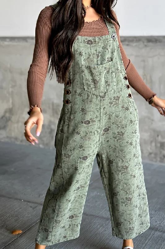 Greta Floral Overalls - Olive performance