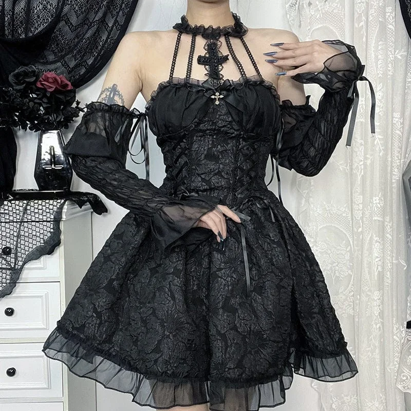 Women's Gothic Mesh Chain Halter Short Dress Artistic Women's Avant - 