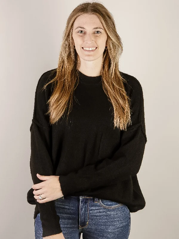 Black Melange Pocket High Low Sweater Cool Women's Skate