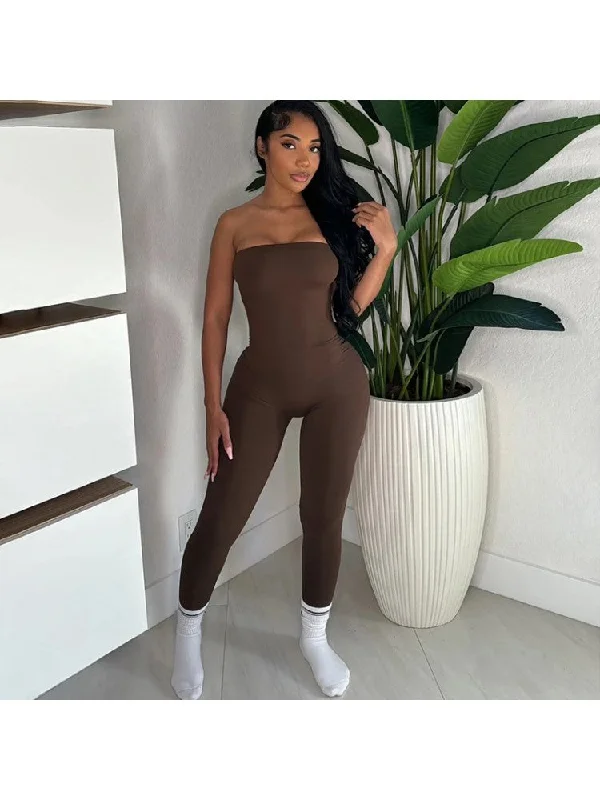 Plain Color Bodycon Strapless Jumpsuits Practical Women's Multi - 