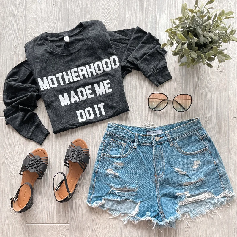 Motherhood Made Me • Heather Black Tri-blend Long Sleeve Sporty Women's Athleisure 