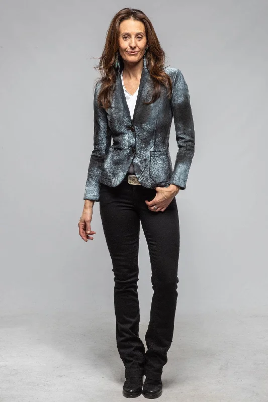 Greta Distressed Leather Blazer In Charcoal Modern Women's 