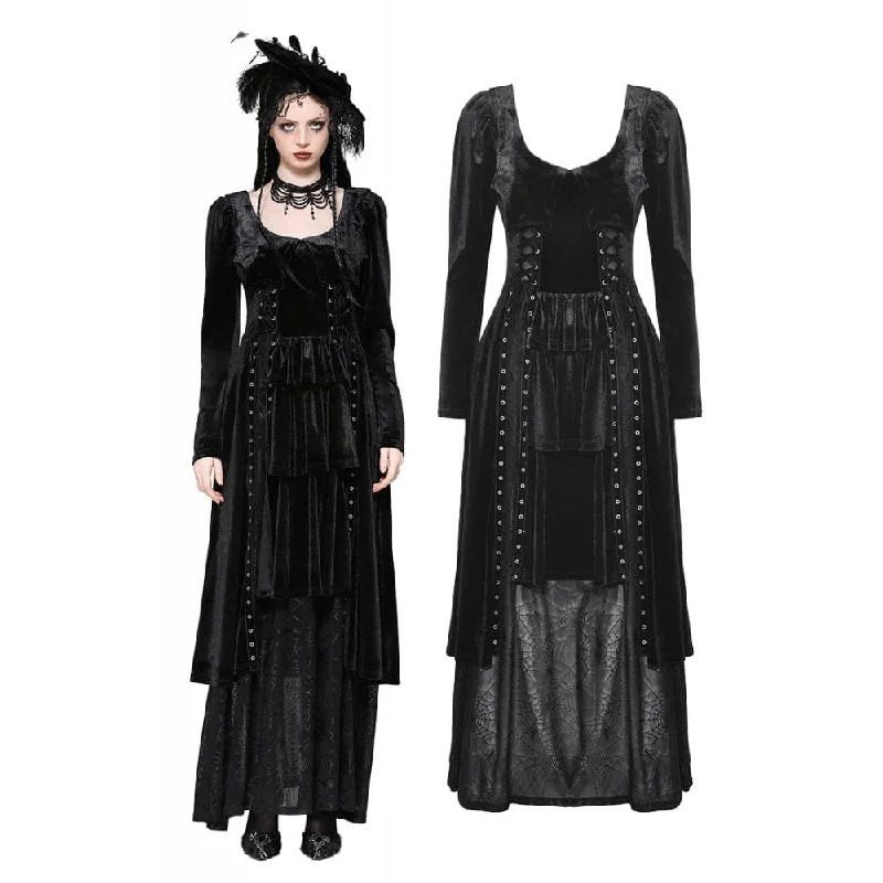 Women's Gothic Eyelets Side Slit Maxi Dresses Earthy Women's Hemp - based