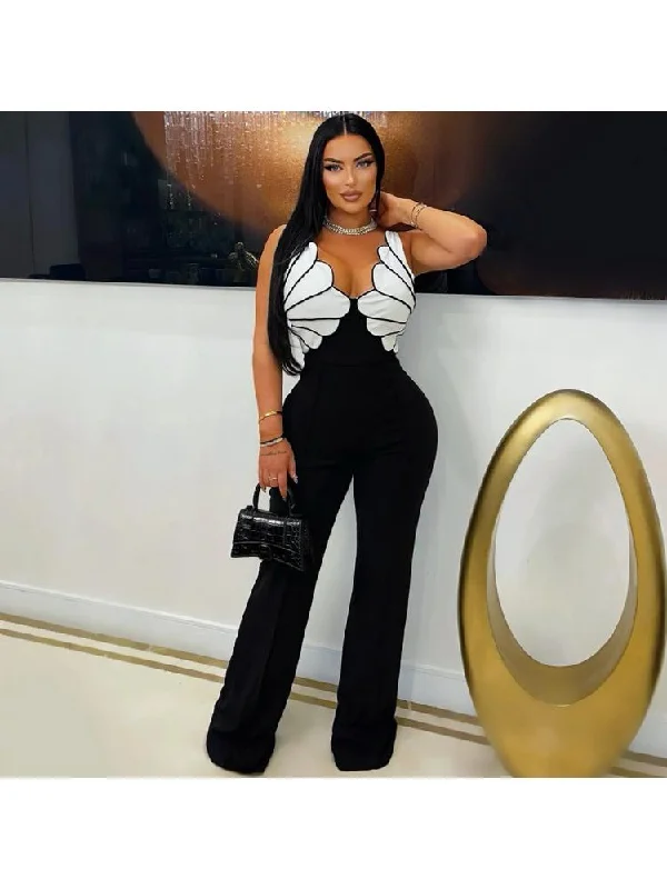 Funky Colorblock Butterfly Pattern Sleeveless Jumpsuits Monochromatic All - in - one