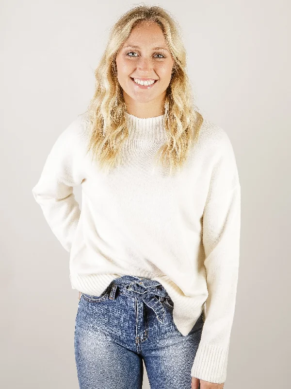 Ivory Mock Neck Sweater British Gentlewoman Style