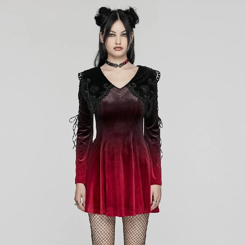 Women's Gothic Doll Collar Gradient Velvet Prom Dress Red European