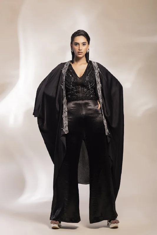 Black Satin Jumpsuit Vintage Women's 1970S 