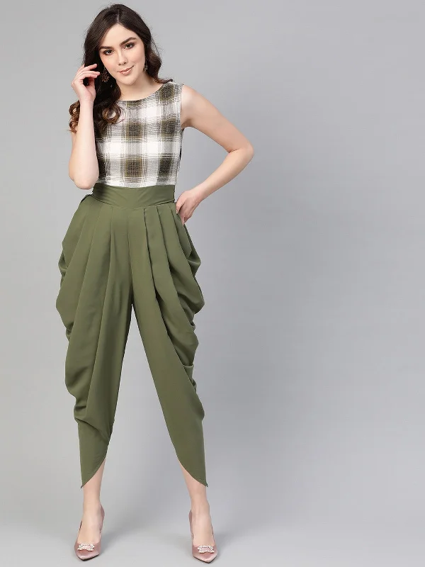 Olive Checkered Cowl Jumpsuit Rugged Women's Outdoor 