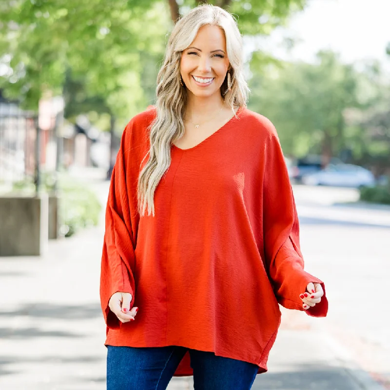 Take A Walk Top, Rust Elegant Women's Formal 