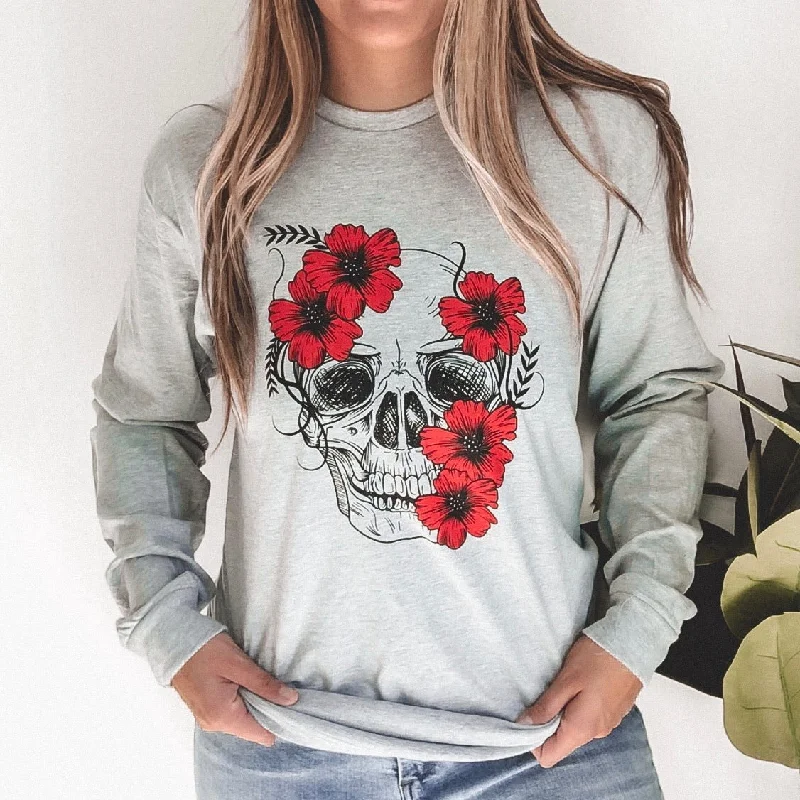 Floral Skull • Gray Long Sleeved Vacation