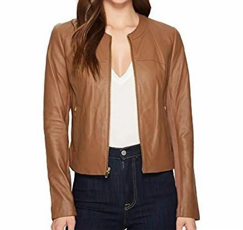 Mixed Media Soft Suede Leather Cropped Jacket In Taupe Street