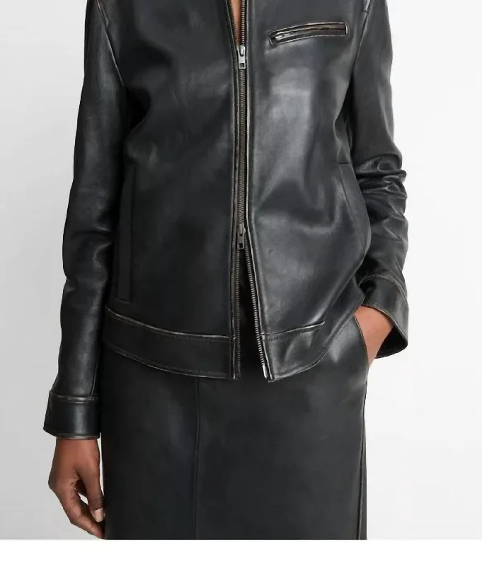 Leather Moto Jacket In Black Scandinavian