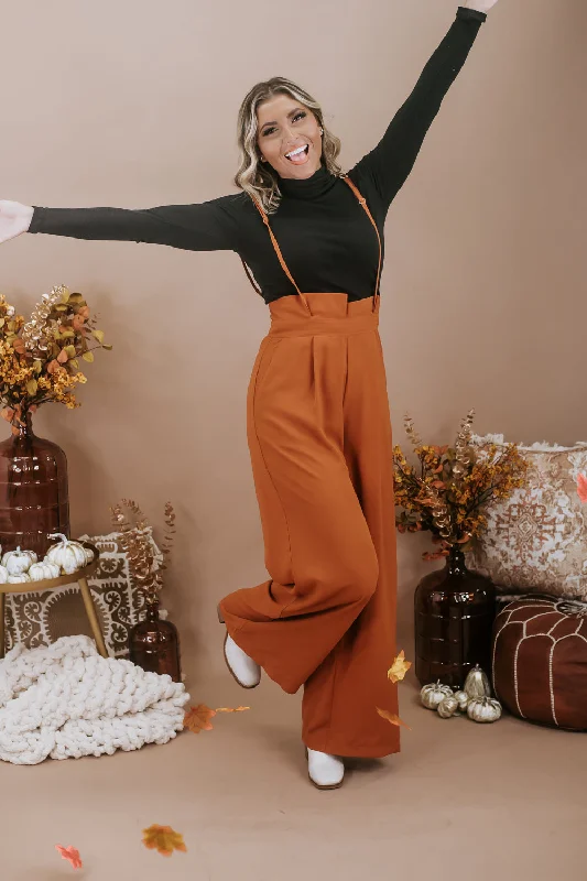 Setting Trends Suspender Pants, Rust Relaxed Women's Beachy