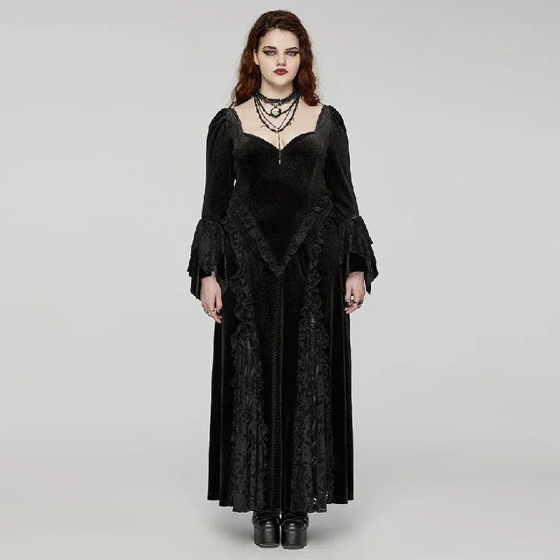 Women's Plus Size Gothic Flared Sleeved Embossed Velvet Prom Dress Wedding Dress Youthful Women's Anime - inspired