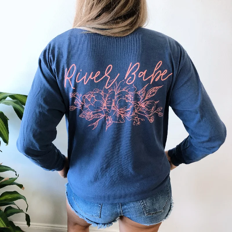 River Babe Flower • Navy Long sleeve performance