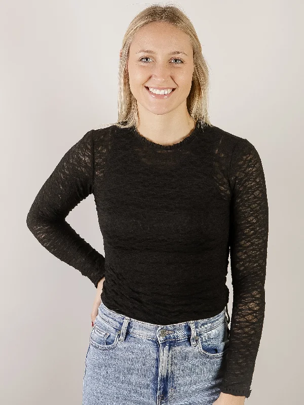 Black Long Sleeve Lace Top Modern Women's 